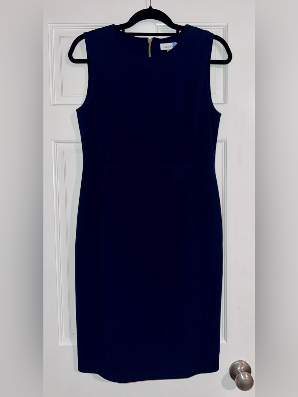 Calvin Klein Navy Blue Scuba Crepe Sheath Dress, Size 10 - Picture 2 of 10